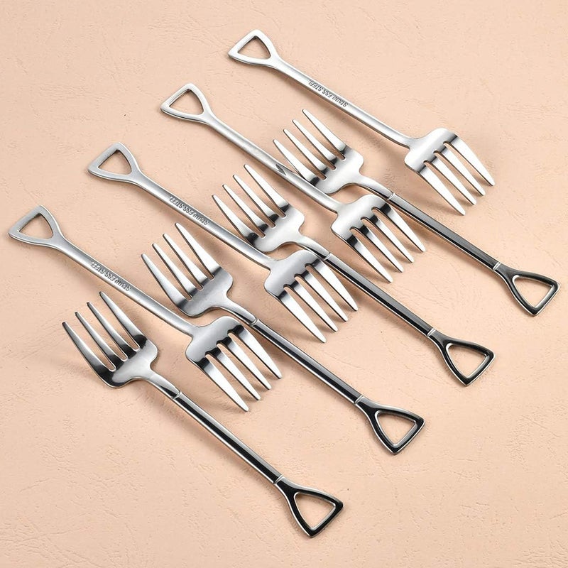 Comicfs 10 Pcs 4.7 Inches Silver Shovel Shape Fruit Forks Cocktail Sticks Set, Stainless Steel Mini Salad Forks Appetizer Cake Dessert Forks Party Supplies (10 Forks, Silver) - Image 3